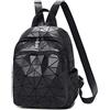 UKKD borsa da scuola Luminose Geometrici Donne Plaid Zaini Moda Pieghevoli Studente Gloss Holographic Femminile Borsa Da Viaggio,Nero