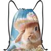 Generic Borsa Palestrasacca con Cordoncino per Vita Quotidiana Vacanze Campeggio 36X42Cm Pieghevole Regolabile Tasche con Coulisse Sunshine Easter Bunny