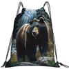 Generic Zaino con Coulisse Forests Black Bear Sportiva Zainetto Resistente Sacca da Palestra Grande capacità Sacchetta Sportiva per Unisex Spiaggia Vacanze