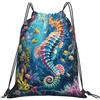 Generic Zaino con Coulisse Sea Seahorses Drawstring Backpack Leggero Sacca da Palestra Resistente Sacchetta Sportiva per Vacanze Unisex Viaggi