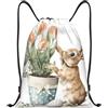Generic Borsa Palestrazaino con Cordone per Vacanze Nuoto Escursionismo 36X42Cm Moda Pieghevole Borsa con Cordoncino Tulip Easter Bunny
