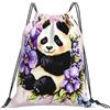 Generic Zaino con Coulisse Cartoon Flower Panda Sacca da Palestra Impermeabile Sacchetta Sportiva Grande capacità Drawstring Backpack per Spiaggia Unisex Vacanze