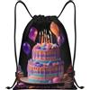 Generic Borsa con Cordoncinosacca con Cordoncino per Donna Uomo Yoga 36X42Cm Regolabile Unisex Borsa Palestra Happy Birthday Big Cake