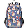 Linnyio Cartone Animato Pinguini Di Babbo Natale Zaino Scolastico per Studenti,Zainetti per Bambini e Ragazzi,Ideali per La Scuola Viaggi