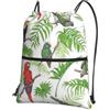 YYHHAOFA Zaino con cerniera e coulisse con stampa di uccelli e alberi tropicali, leggero, impermeabile, con tasca, per viaggi, sport, yoga