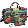 LINNIKEEEE Arte Floreale Del Fumetto Del Cranio Borsone da Viaggio Borsa da Palestra Borsa da Weekend con Borsa da Toilette per Ragazze Uomin