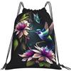 Generic Zaino con Coulisse Vintage Florals Hummingbird Sacca da Palestra Impermeabile Sacchetta Sportiva Grande capacità Sportiva Zainetto per Scuola Spiaggia Viaggi