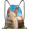 Generic Borsa Sportivazaini Sportivi per Spiaggia Vacanze Nuoto 36X42Cm Pieghevole Moda Borsa Palestra Blue Sky Easter Bunny