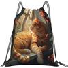 Generic Zaino con Coulisse Sleeping Cat Drawstring Backpack Pieghevole Sacca da Palestra Resistente Sacchetta Sportiva per Viaggi Spiaggia Scuola