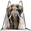 Generic Zaino con Coulisse Vintage Elephant Sacca da Palestra Leggero Sacchetta Sportiva Impermeabile Borsa con Coulisse per Viaggi Unisex Scuola