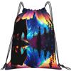 Generic Zaino con Coulisse Neon Bear Mountains Lake Reflection Sacchetta Sportiva Pieghevole Sacca da Palestra Grande capacità Borsa con Coulisse per Scuola Viaggi Unisex