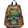 Linnyio Floreale Cool Skull Art Zainetto per L'asilo 3-8 Anni,Zaino Scolastico per Bambini e Bimbi Piccoli,Motivo Cartone Animato