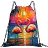 Generic Zaino con Coulisse Beach Sunset Flamingo Sacca da Palestra Impermeabile Sacchetta Sportiva Grande capacità Borsa con Coulisse per Viaggi Unisex Vacanze