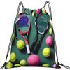 Generic Borsa con Cordoncinozaino con Cordone per Vacanze Escursionismo Donna 36X42Cm Unisex Moda Tasche con Coulisse Funny Tennis Racquets And Tennis Balls Print
