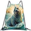 Generic Zaino con Coulisse Cute Animal Sealife in Sea Sunset Sacchetta Sportiva Leggero Borsa con Coulisse Impermeabile Sacca da Palestra per Viaggi Unisex Spiaggia