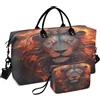 LINNIKEEEE Leone Freddo Cotto Borsone da Viaggio Borsa da Palestra Borsa da Weekend con Borsa da Toilette per Ragazze Uomin