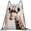 Generic Zaino con Coulisse Giraffe Pink Flowers Borsa con Coulisse Pieghevole Sacca da Palestra Leggero Drawstring Backpack per Unisex Spiaggia Vacanze