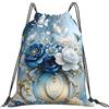 Generic Zaino con Coulisse White And Blue Flowers Sacchetta Sportiva Pieghevole Drawstring Backpack Grande capacità Borsa con Coulisse per Scuola Unisex Spiaggia