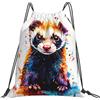 Generic Zaino con Coulisse Colorful Ferret Print Drawstring Backpack Resistente Sportiva Zainetto Grande capacità Sacchetta Sportiva per Viaggi Spiaggia Vacanze