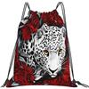 Generic Zaino con Coulisse Leopard And Red Flowers Borsa con Coulisse Impermeabile Sacchetta Sportiva Leggero Sacca da Palestra per Viaggi Unisex Spiaggia