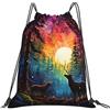 Generic Zaino con Coulisse Rainbow Sunset Forests Deer Sacchetta Sportiva Grande capacità Borsa con Coulisse Resistente Sacca da Palestra per Viaggi Vacanze Spiaggia