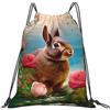 Generic Zaino con Coulisse Rabbit Bunny And Roses Sacchetta Sportiva Impermeabile Sacca da Palestra Grande capacità Borsa con Coulisse per Viaggi Unisex Scuola