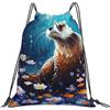 Generic Zaino con Coulisse Otters in The Sea Sacca da Palestra Pieghevole Drawstring Backpack Leggero Borsa con Coulisse per Viaggi Unisex Scuola