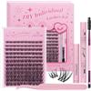 GLAMLASH Ciglia Finte Ciuffetti Kit Extension Ciglia Lash Clusters con Bond e Rimuoviciglia 8-16mm,DIY Eyelash Extension Kit (DM-FD22)