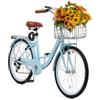 VEVOR Bicicletta Cruiser 7 Velocità da 24 pollici Bicicletta da Crociera con Cestino e Portapacchi Posteriore, Bicicletta Cruiser per Spiaggia Tempo Libero con Sedile Regolabile Colore Azzurro