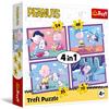 Trefl - Peanuts, È divertente con Snoopy - Puzzle 4 in 1, 4 puzzle, da 35 a 70 pezzi - puzzle colorati con personaggi dei cartoni animati, divertimento per bambini dai 4 anni in su