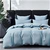 YASMENG Copripiumino in raso di cotone 240 x 260 blu chiaro 100% cotone raso biancheria da letto morbida setosa traspirante Lyocell seta biancheria da letto matrimoniale con cerniera e federa 65 x 65