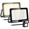 RIGIDON 2x 75W 7500 LM Faretto con Sensore di Movimento, 3000K Bianco Caldo Proiettori Faretto LED da Esterno, Led Floodlight, Luci Esterno Per Giardino, Garage, Strada, Patio, Terrazza, Cortile