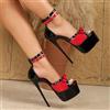 ❤️👠 Sandali Plateau 16 cm Donna Sexy Vernice Rosso Nero Party Club EU35-42