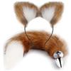 Heyokoy Plug ano, 2 pezzi sesso coda di volpe Plug ano con testa orecchio di gatto con ano giocattolo sessuale per le donne marrone/bianco