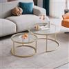 BenyLed Set di 2 Tavolini da Caffè Rotondi con Piano in Vetro, Tavolini Rotondi a Incastro, Grande: 80 x 80 x 45 cm; Piccolo: 60 x 60 x 35 cm (Vetro Oro)