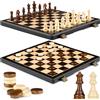 Peradix Set di Scacchi in Legno 38cm, 2in1Scacchiera e Dama con Pezzi Magneti...