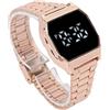 Fockety Orologio sportivo digitale, orologio touch screen con cinturino in acciaio inossidabile Orologio digitale multifunzionale a LED trasparente con funzione cronografo di allarme per uomo donna(Oro rosa)