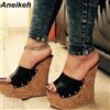 🖤👡 Sandali Donna Zeppa 17,5 cm Plateau Nero Open Toe Fashion EU35-42 🔥 Eleva