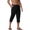 YAOHUOLE Pantaloncini da uomo in lino nero a 3/4 pantaloni a vita bassa bermuda tasca con cucitura tasca laterale per adulti uomini casual pantaloncini, cachi, XXL
