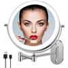 FUNTOUCH Specchio da Trucco Illuminato da Parete Ricaricabile, Doppio Lato da Specchio Bagno con Iingrandimento 1x / 10x, Illuminazione a 3 Colori, Regolazione Touch Screen, Braccio Esteso, Rotazione 360