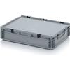 Auer Packaging Contenitore euro con coperchio a cerniera ED 64/12 HG Auer, grigio, 24 l, scatola di plastica 60 x 40 x 13,5 cm, maniglie chiuse, contenitore industriale per conservare alimenti, da campeggio