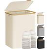 SONGMICS Cesto Portabiancheria con Coperchio a 2 Scomparti, Cesta per Bucato, 130L, Sacco Rimovibile, Tessuto Oxford, Manici di Bambù Pieghevole, 52 x 38,5 x 70,5 cm, Bianco Crema LCB513W01