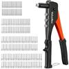 ValueMax Rivettatrice Manuale 4 in 1, Kit Pistola a Rivetti Professionale con 200 Rivetti e Teste (2,4mm, 3,2mm, 4mm, 4,8mm), Pistola Rivettatrice per Progetti Outdoor e Casa