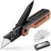 WORKPRO Coltello Multiuso 2 in 1, Taglierino e Coltellino Tascabile con Manico in Legno e Clip da Cintura, Incluse 10 Lama SK5 di Ricmabio, Adatto per Lavori di Taglio Interni ed Esterni