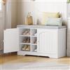 Fobyfurny Panca Scarpiera da Ingresso, 80 x 34 x 55 cm, Bianco Lino | Doppia Anta, 9 Scomparti, Ripiani Regolabili, per Ingresso, Soggiorno e Camera da Letto, FFXD001PW1