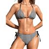 CUPSHE Bikini da donna Halter Scollo a V Triangolo Top Side Tie coulisse Bottoms Cinghie regolabili Costume da bagno a due pezzi, Nero/Bianco, XS