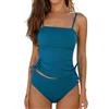 CUPSHE Tankini da donna, due pezzi, costume da bagno increspato con coulisse e controllo della pancia, costume da bagno con vita alta a costine, Verde oliva/Albero di cocco, XL
