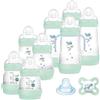 MAM Biberon Set Neonato con 8 biberon anticolica Easy Start, 1 Ciuccio Original Start, 1 Beccuccio extra morbido e 1 Manico, Accessori neonati per ridurre bolle d'aria e il rischio di coliche, Verde