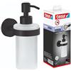 Tesa MOON BLACK Dosatore per sapone in vetro satinato, per bagni moderni e in stile industriale - Senza foratura, montaggio adesivo - 171 mm x 70 mm x 119 mm - 200 ml - Nero opaco