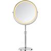 AIMAX Specchio trucco con luci e specchio ingranditore 10x/1x doppia faccia, Ricaricabile USB, Rotazione 360°, Altezza regolabile 38-48 cm, 3 colori luce dimmerabile, Batteria 2000 mAh, Argento
